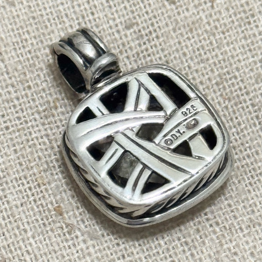 David Yurman 11mm Prasiolite Diamond Albion Enhancer Pendant .925 - Picture 5 of 7